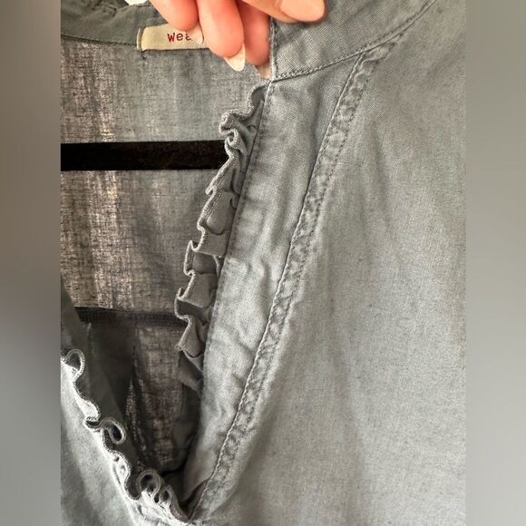 Wearables Belita Ruffle Split V Neck Linen-Blend Short Sleeve Raw Hemline Top XS - Picture 3 of 8